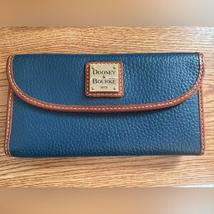 Dooney & Bourke Blue Leather Wallet with Brown Trim